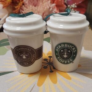Starbucks White Coffee Cup Ornaments with Green Logo